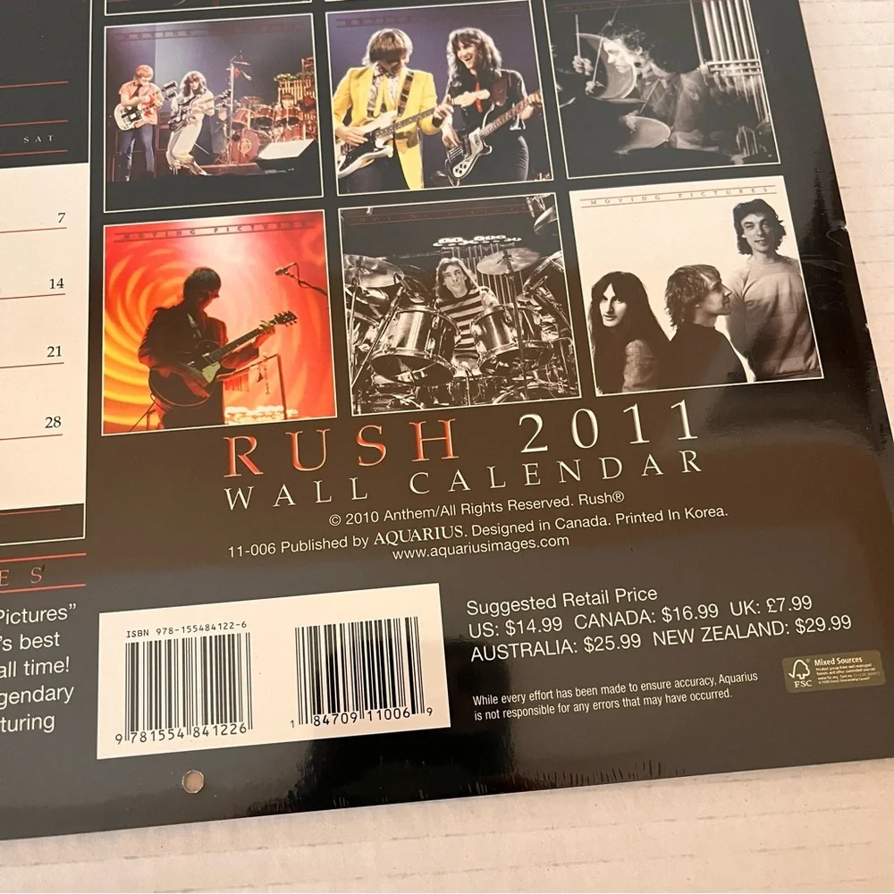 RUSH 2011 Wall Calendar Moving Pictures Rock Band Sealed New